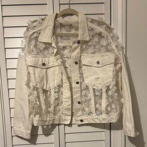 Floral Sheer Denim White Jacket